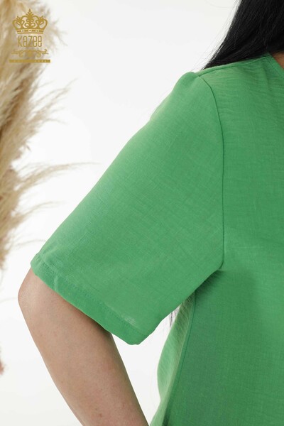 Wholesale Women's Dress - Button Detailed - Green - 20383