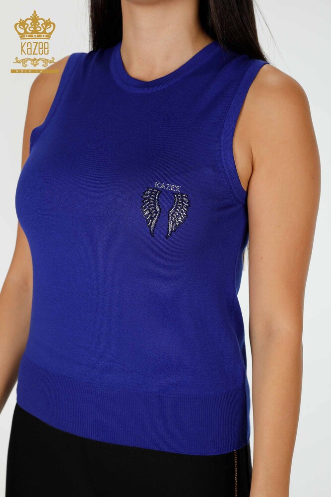 Wholesale Women's Knitwear Angel Wing Patterned Sleeveless Saks - 16921 | KAZEE - 2