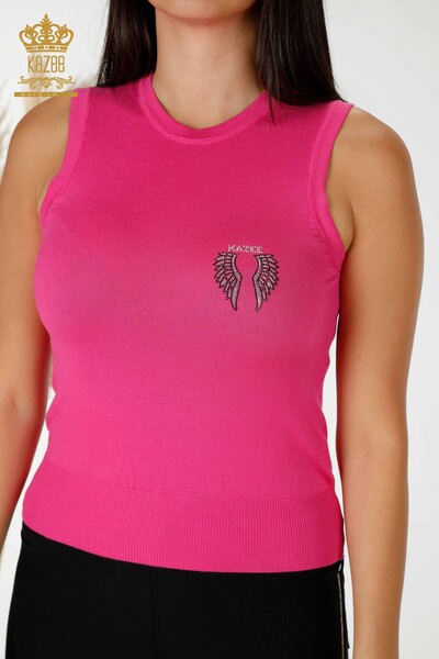 Wholesale Women's Knitwear Angel Wing Patterned Sleeveless Fuchsia - 16921 | KAZEE - 2