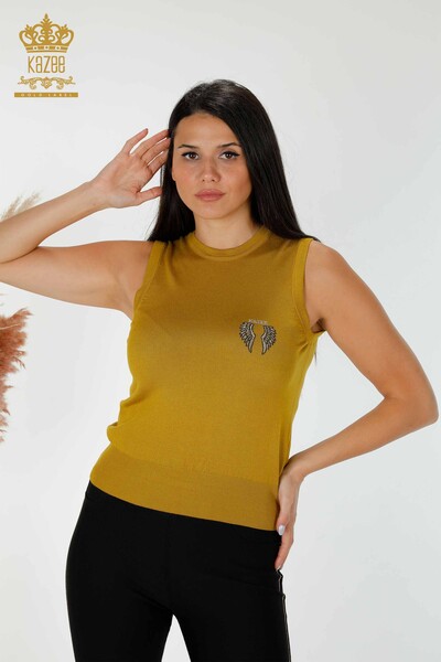 Wholesale Women's Knitwear Angel Wing Pattern Sleeveless Mustard - 16921 | KAZEE 