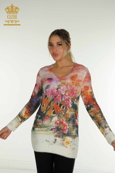 Wholesale Women's Knitwear Angora Butterfly Printed Digital - 40010 | KAZEE - 1