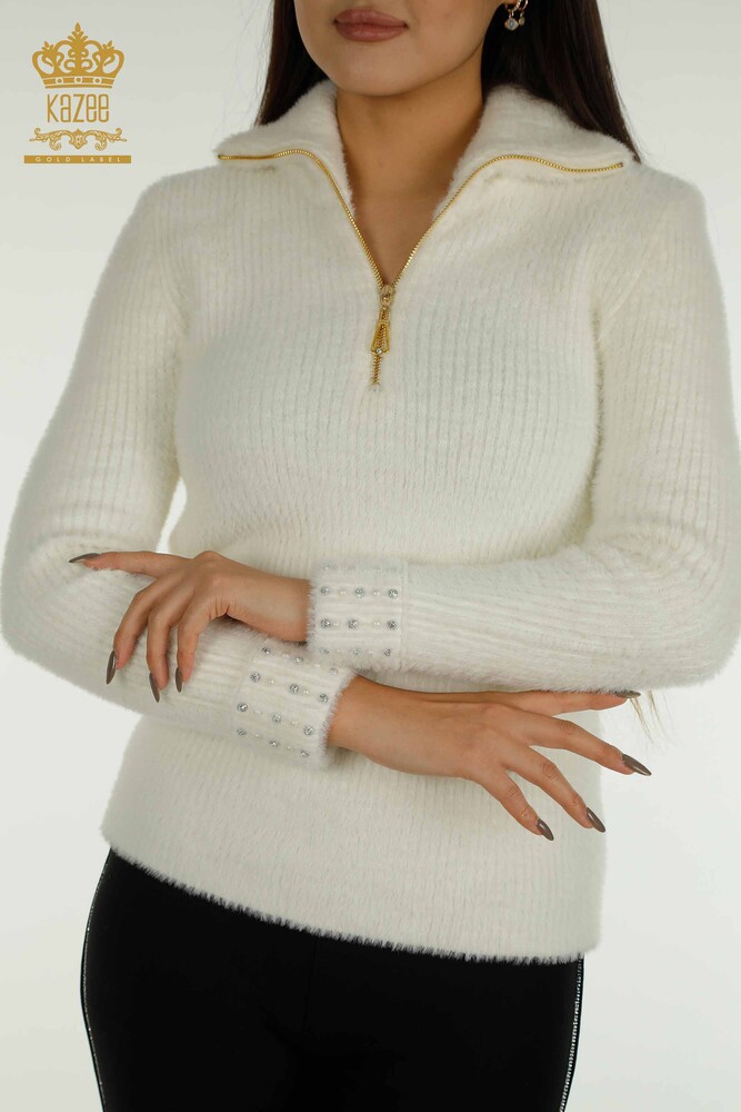 Wholesale Women's Knitwear Angora Stone Beaded Ecru - 30769 | KAZEE - 3