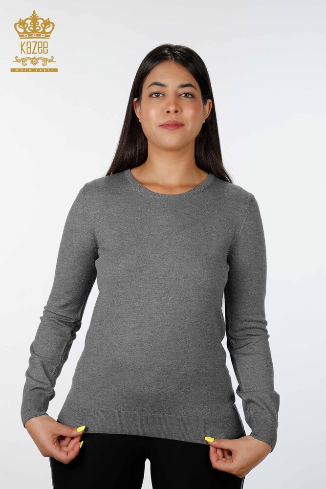 Wholesale Women's Knitwear Crew Neck Silvery Basic Viscose - 15317 | KAZEE - 1