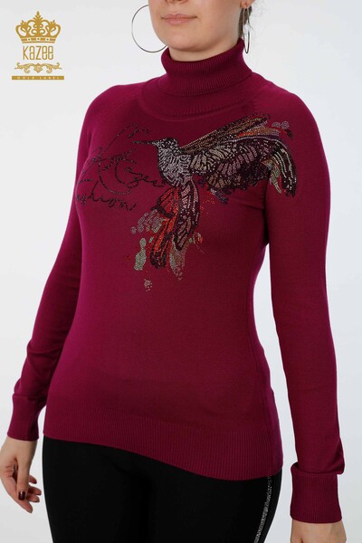 Wholesale Women's Knitwear Bird Pattern Kazee Lettering Detailed - 16629 | KAZEE - Thumbnail