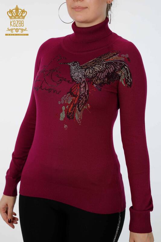 Wholesale Women's Knitwear Bird Pattern Kazee Lettering Detailed - 16629 | KAZEE