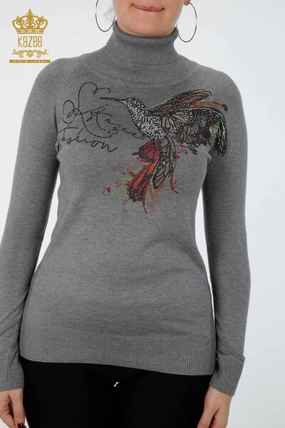 Wholesale Women's Knitwear Bird Pattern Kazee Lettering Detailed - 16629 | KAZEE - Thumbnail