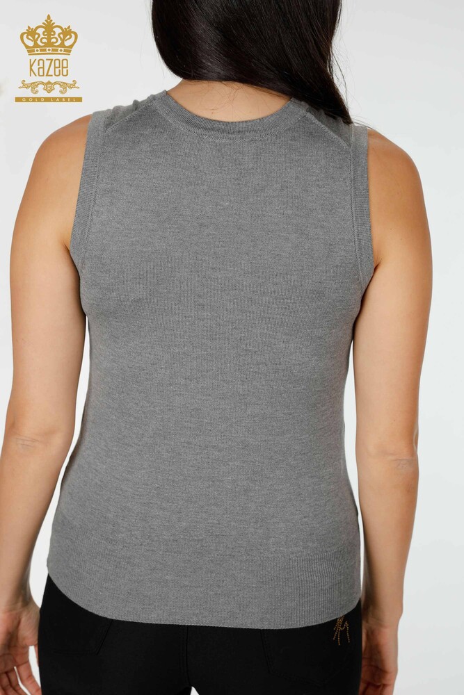 Wholesale Women's Knitwear Cat Patterned Sleeveless Gray - 16902 | KAZEE - 4