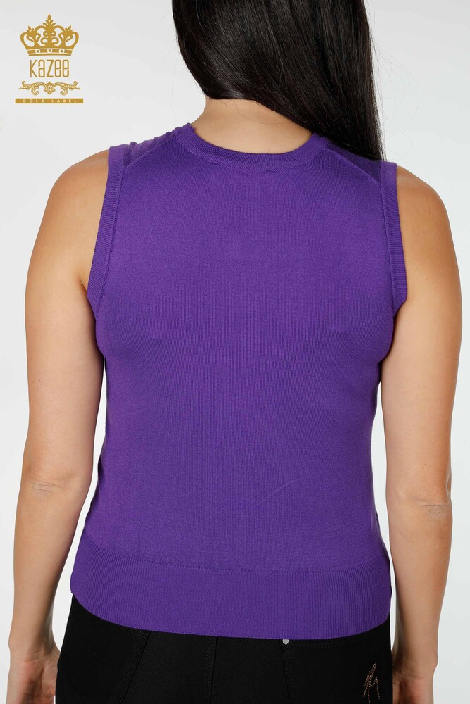 Wholesale Women's Knitwear Cat Patterned Sleeveless Purple - 16902 | KAZEE - 6