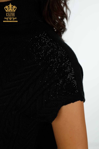 Wholesale Women's Knitwear Shoulder Crystal Stone Embroidered Black - 30097 | KAZEE - 4