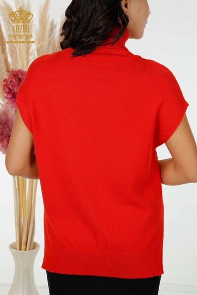 Wholesale Women's Knitwear Shoulder Crystal Stone Embroidered Coral - 30097 | KAZEE - 8