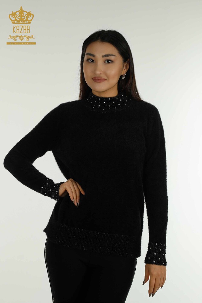 Wholesale Women's Knitwear Stone Beaded Angora Black - 30668 | KAZEE - 1