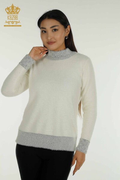 Wholesale Women's Knitwear Stone Beaded Angora Ecru - 30668 | KAZEE 