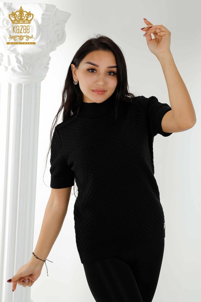 Wholesale Women's Knitwear Sweater American Model Basic Black - 30119 | KAZEE - 1