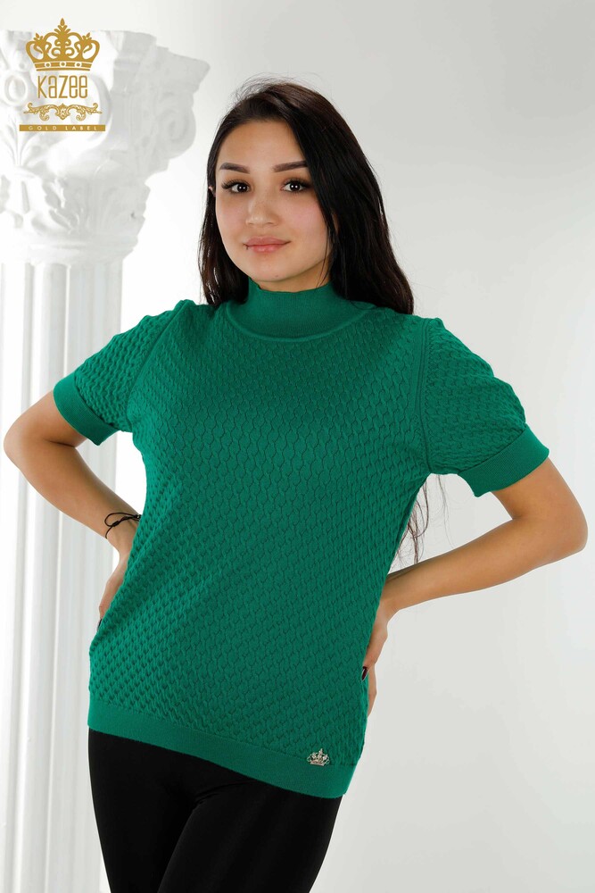 Wholesale Women's Knitwear Sweater American Model Basic Green - 30119 | KAZEE - 1