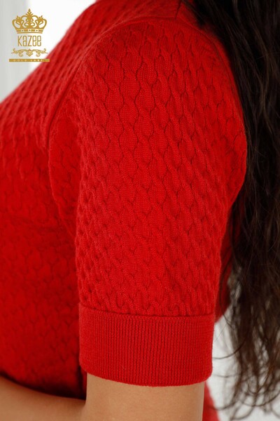 Wholesale Women's Knitwear Sweater American Model Basic Red - 30119 | KAZEE - 5