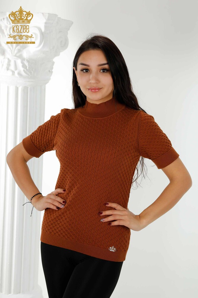 Wholesale Women's Knitwear Sweater American Model Basic Tan - 30119 | KAZEE - 1