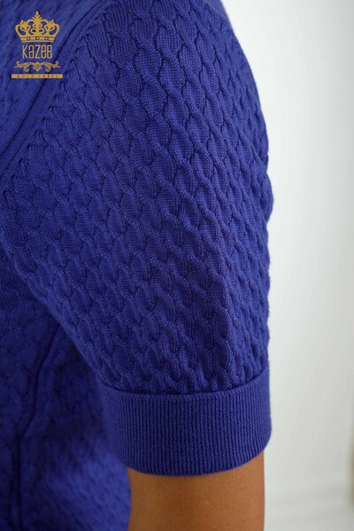 Wholesale Women's Knitwear Sweater American Model Basic Violet - 30119 | KAZEE - 5