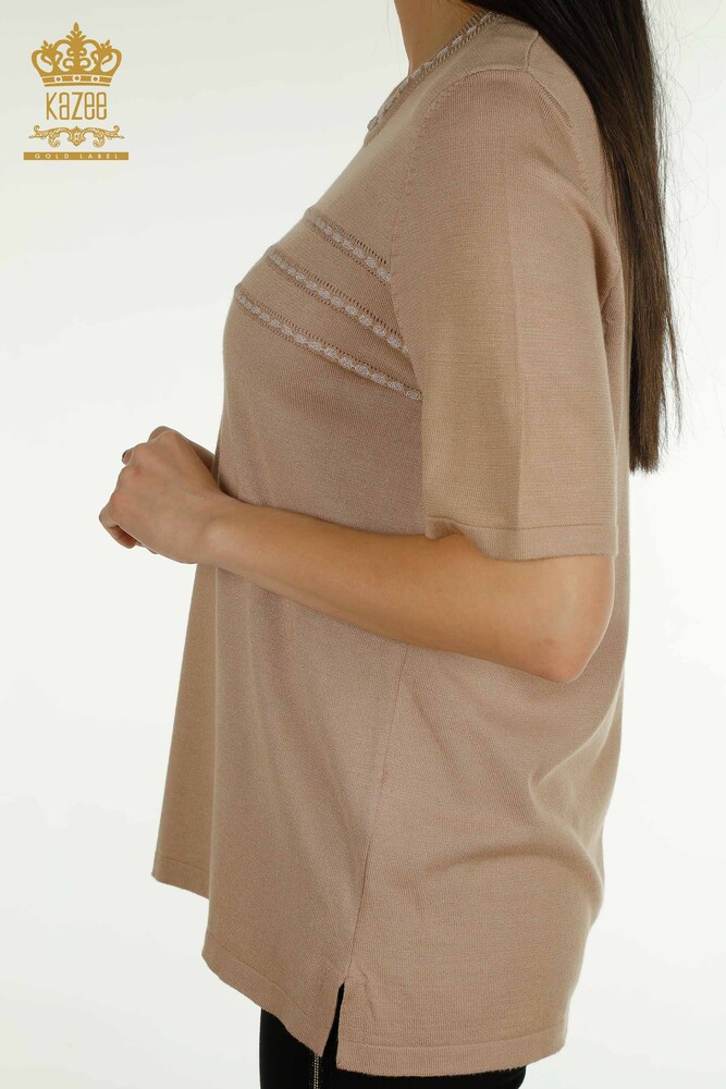 Wholesale Women's Knitwear Sweater American Model Beige - 30352 | KAZEE - 6