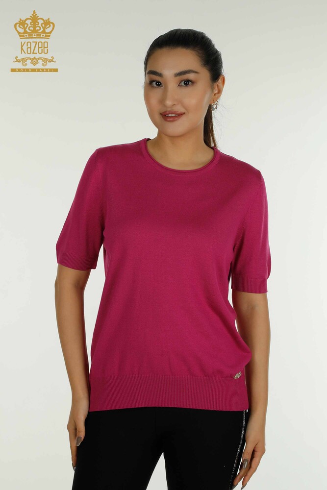 Wholesale Women's Knitwear Sweater American Model Dark Fuchsia - 15943 | KAZEE - 1