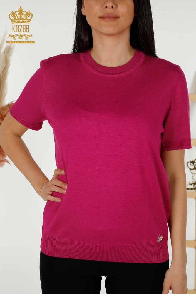 Wholesale Women's Knitwear Sweater - American Model - Dark Fuchsia - 30255 | KAZEE - 2