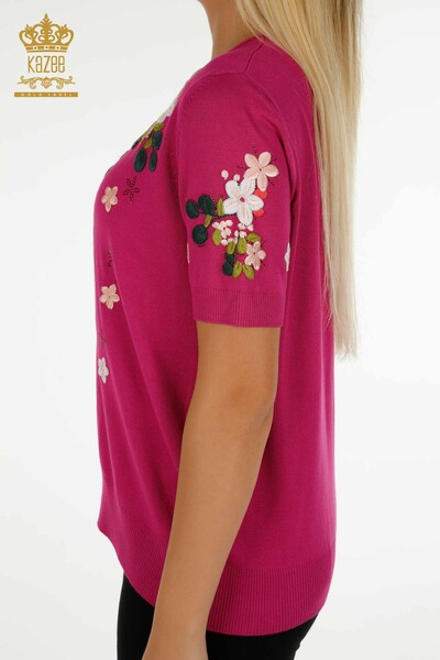 Wholesale Women's Knitwear Sweater American Model Fuchsia - 16761 | KAZEE - 6