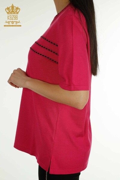 Wholesale Women's Knitwear Sweater American Model Fuchsia - 30352 | KAZEE - 6