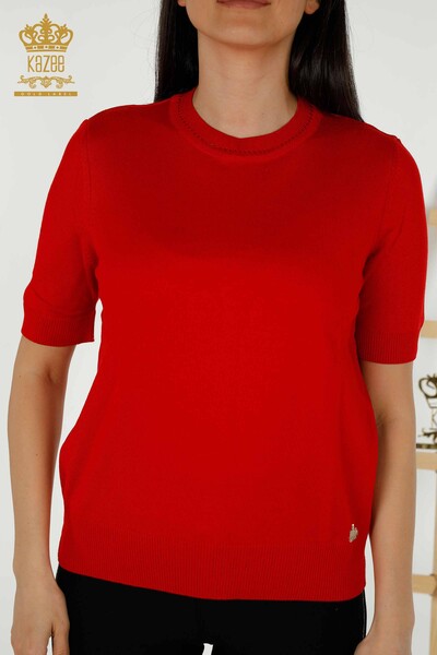 Wholesale Women's Knitwear Sweater - American Model - Red - 30255 | KAZEE - 2