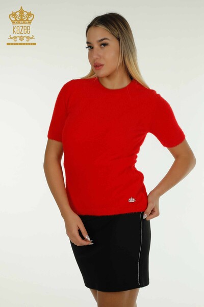 Wholesale Women's Knitwear Sweater Angora Basic Red - 30589 | KAZEE 