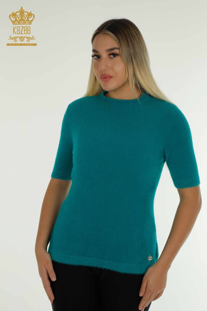 Wholesale Women's Knitwear Sweater Angora Basic Turquoise - 30610 | KAZEE - 1