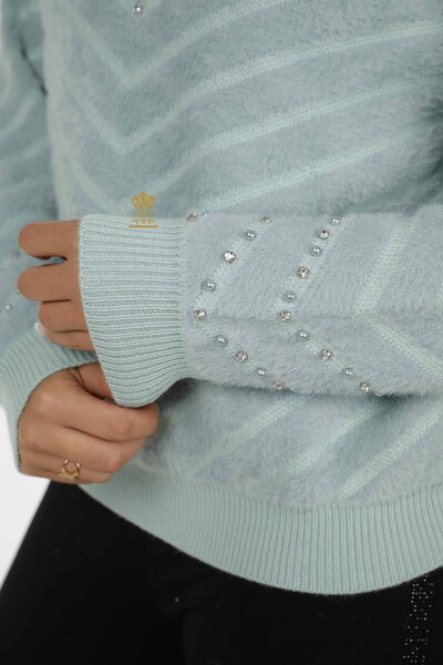 Wholesale Women's Knitwear Sweater - Angora - Bead Embroidered - Mint - 30189 | KAZEE - 4