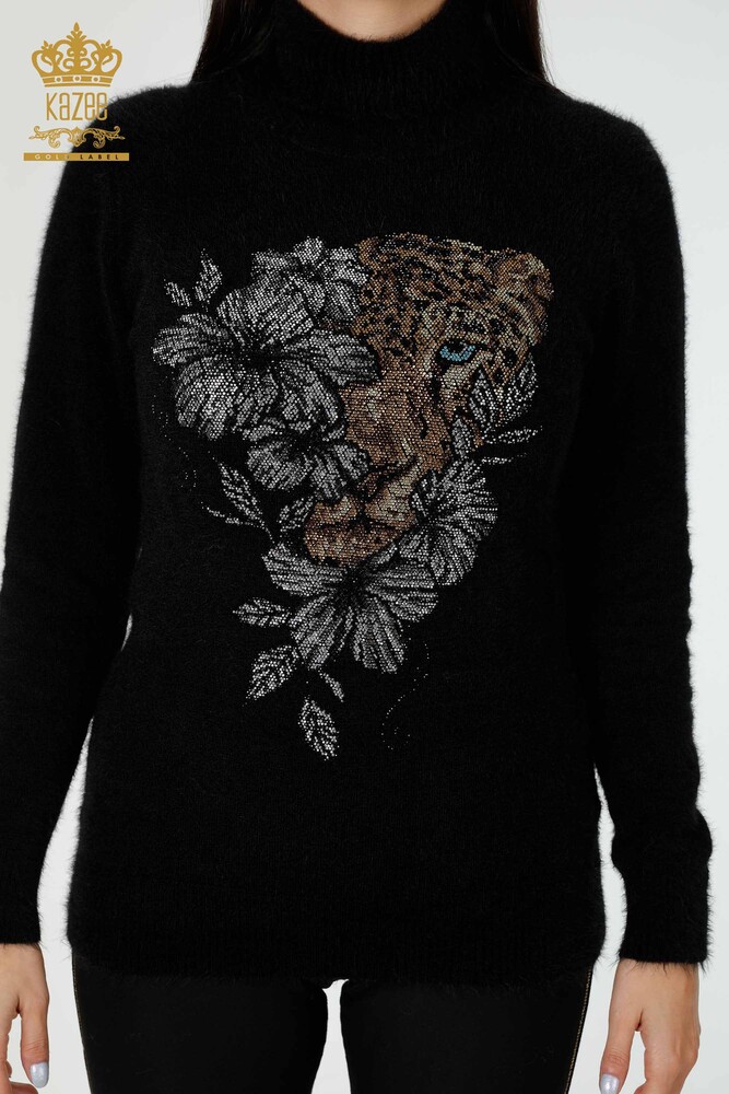 Wholesale Women's Knitwear Sweater Stone Embroidered Patterned Angora Black - 16993 | KAZEE - 2