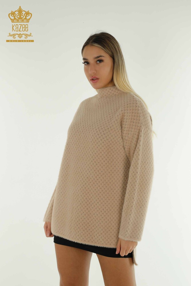 Wholesale Women's Knitwear Sweater Angora Detailed Beige - 30446 | KAZEE - 1