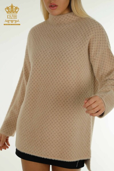 Wholesale Women's Knitwear Sweater Angora Detailed Beige - 30446 | KAZEE - 2