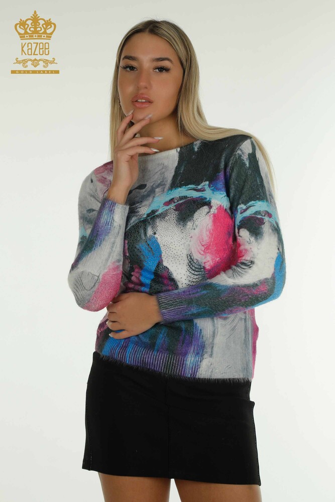 Wholesale Women's Knitwear Sweater Angora Digital Printed - 40039 | KAZEE - 1