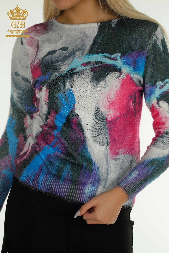 Wholesale Women's Knitwear Sweater Angora Digital Printed - 40039 | KAZEE - 2