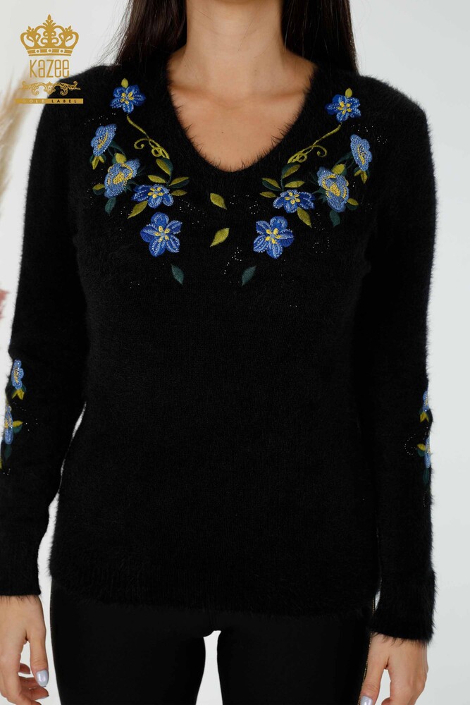 Wholesale Women's Knitwear Sweater Angora Floral Pattern Black - 18917 | KAZEE - 2