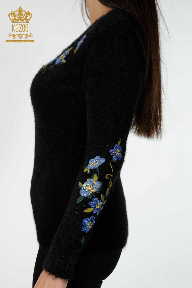 Wholesale Women's Knitwear Sweater Angora Floral Pattern Black - 18917 | KAZEE - 5