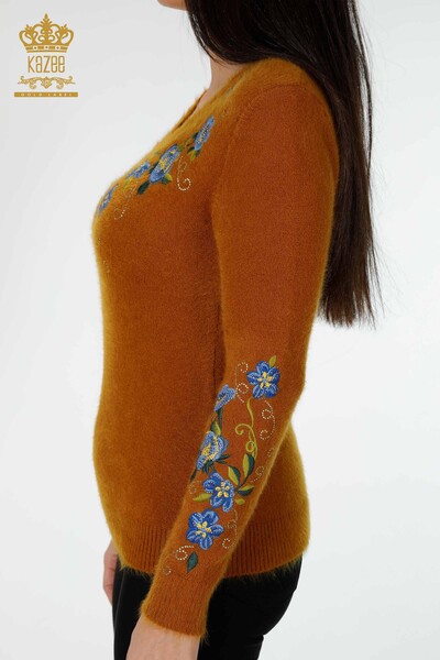 Wholesale Women's Knitwear Sweater Angora Floral Pattern Mustard - 18917 | KAZEE - 5