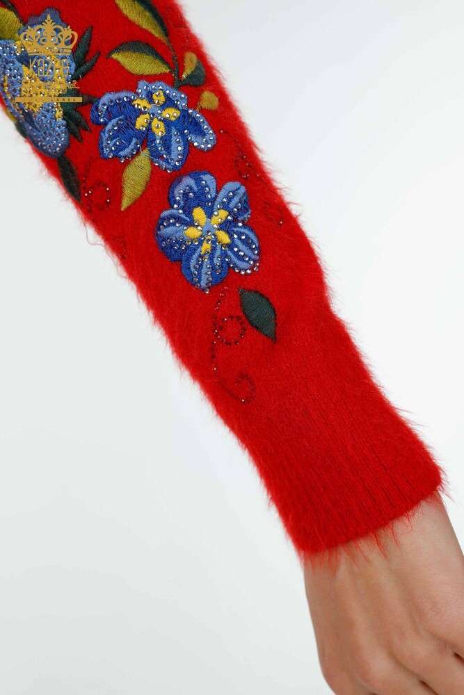 Wholesale Women's Knitwear Sweater Angora Floral Pattern Red - 18917 | KAZEE - 6