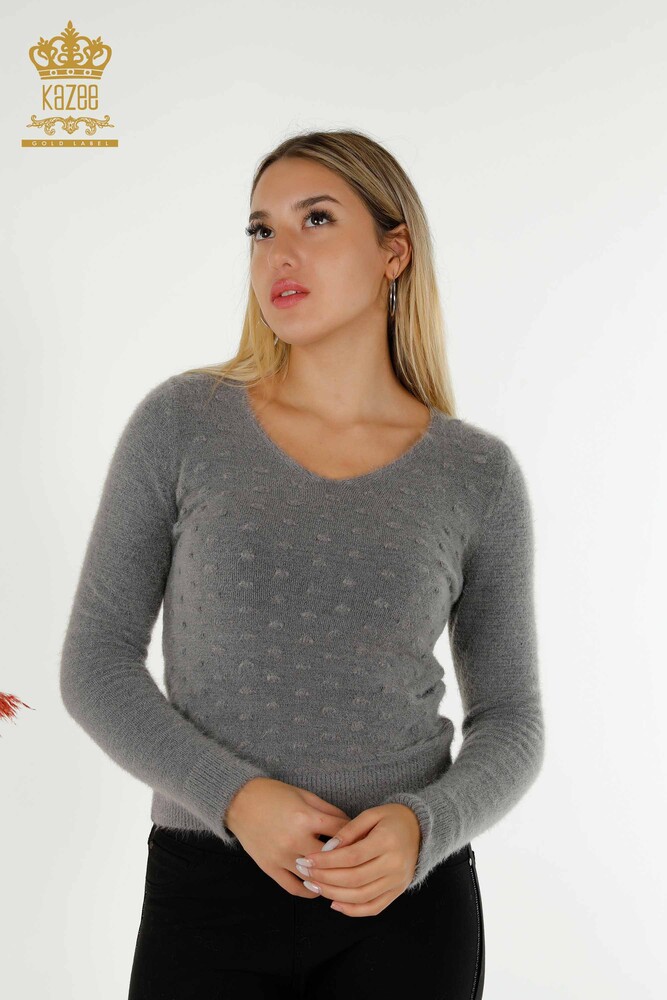 Wholesale Women's Knitwear Sweater Angora Gray Melange - 18474 | KAZEE - 1