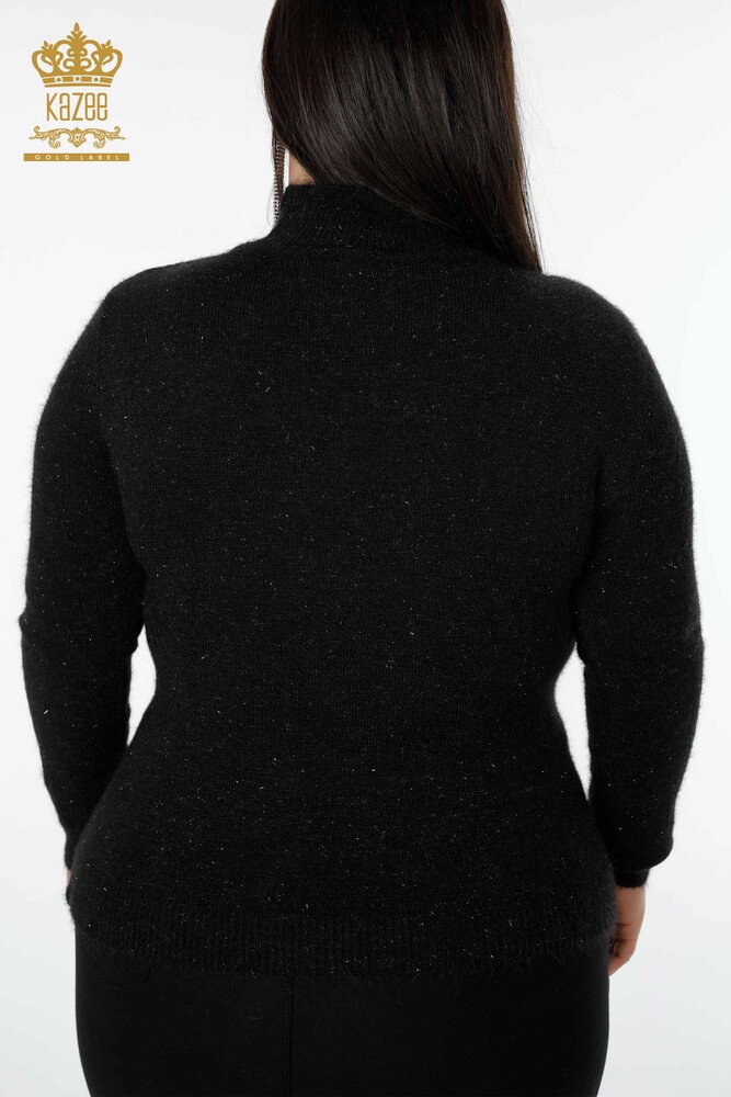 Wholesale Women's Knitwear Sweater Angora Standing Collar Black - 19071 | KAZEE - 6