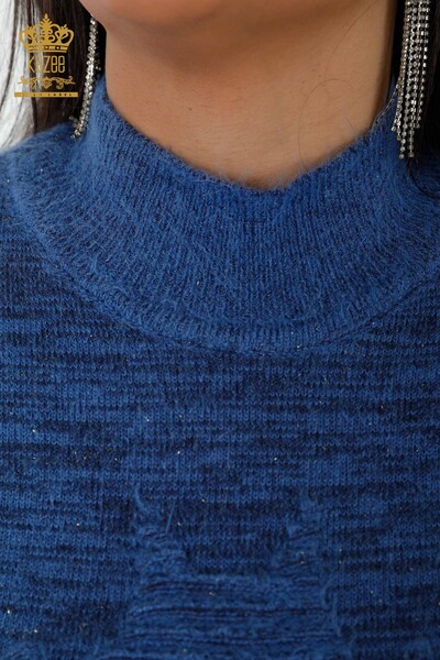 Wholesale Women's Knitwear Sweater Angora Stand Collar Blue - 19071 | KAZEE - 4