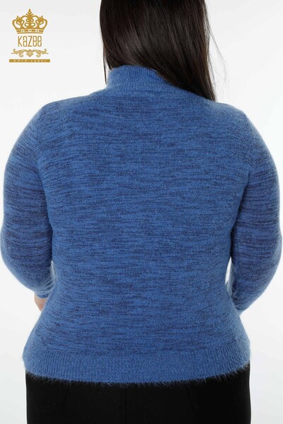 Wholesale Women's Knitwear Sweater Angora Stand Collar Blue - 19071 | KAZEE - 6