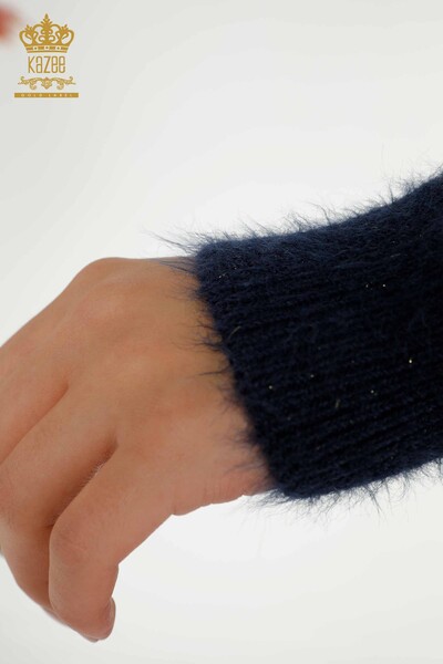 Wholesale Women's Knitwear Sweater Angora Stand Collar Navy - 19071 | KAZEE - 6