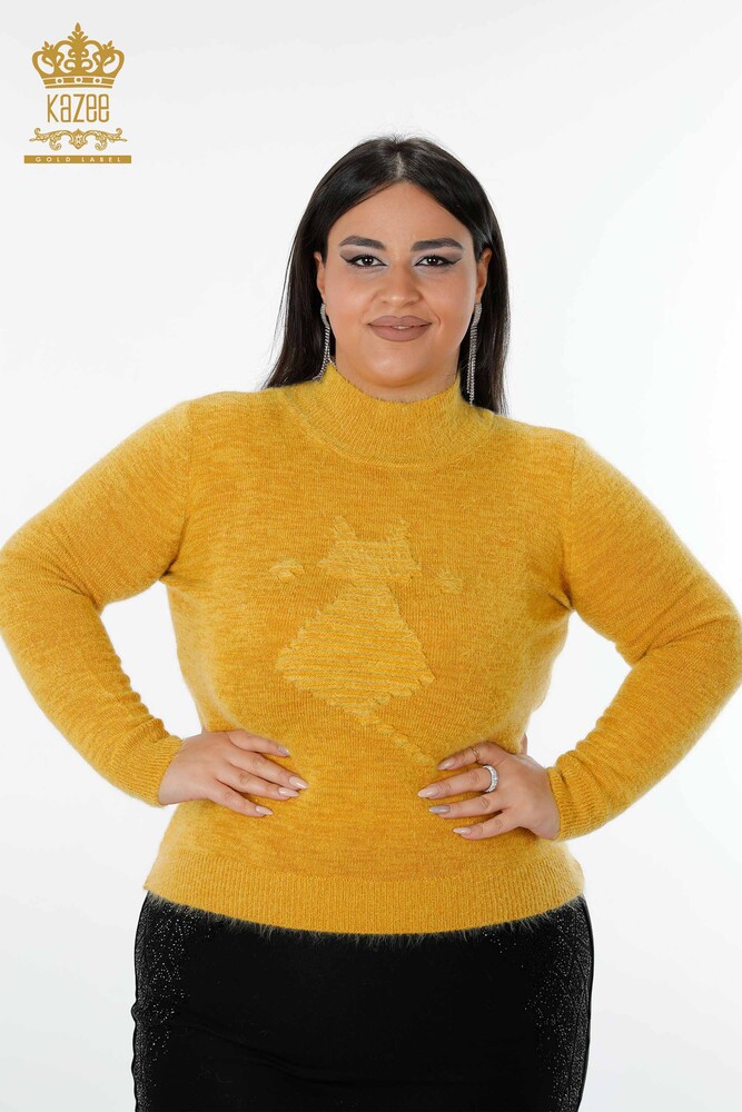 Wholesale Women's Knitwear Sweater Angora Standing Collar Saffron - 19071 | KAZEE - 1