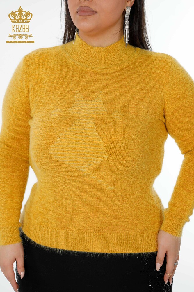 Wholesale Women's Knitwear Sweater Angora Standing Collar Saffron - 19071 | KAZEE - 2