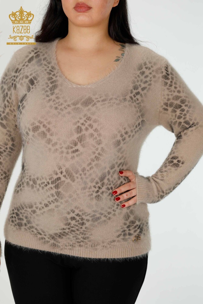 Wholesale Women's Knitwear Sweater Angora Patterned Beige - 18980 | KAZEE - 2