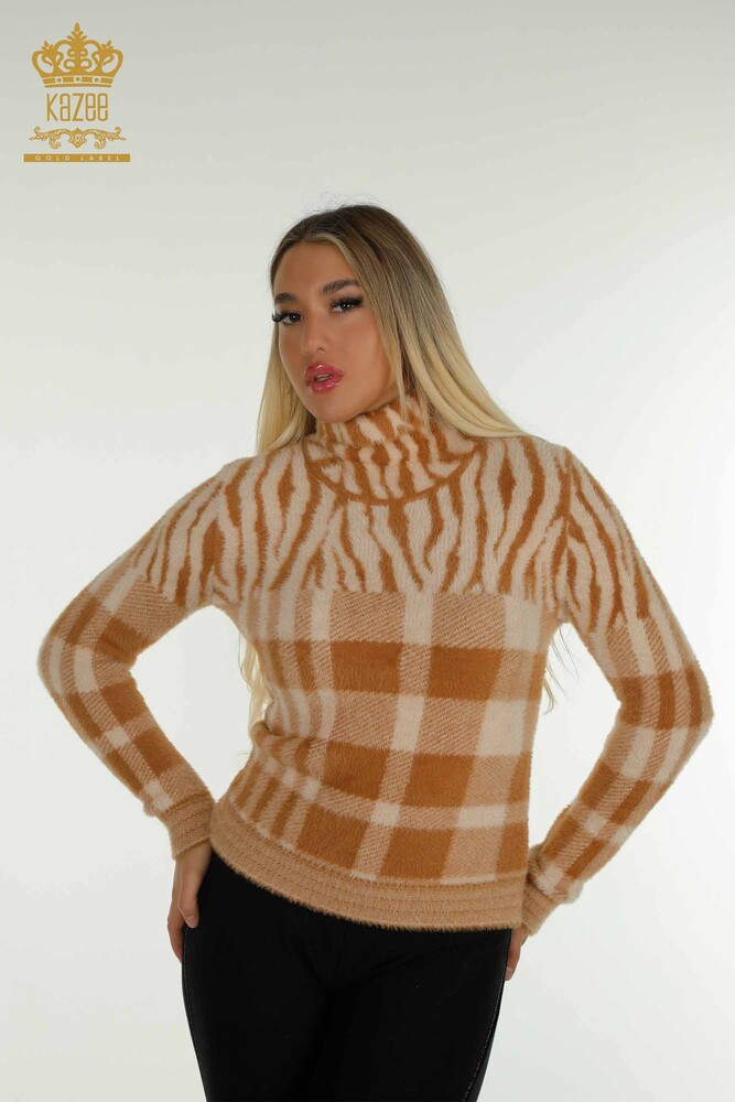 Wholesale Women's Knitwear Sweater Angora Patterned Beige - 30320 | KAZEE - 1