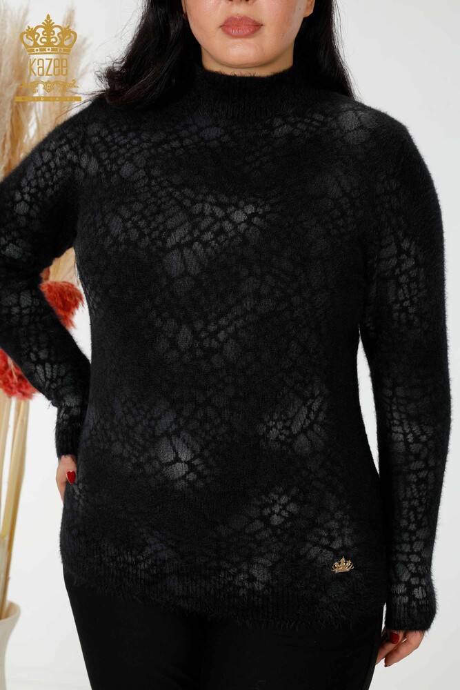 Wholesale Women's Knitwear Sweater Angora Patterned Black - 18981 | KAZEE - 2