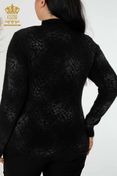 Wholesale Women's Knitwear Sweater Angora Patterned Black - 18981 | KAZEE - 6